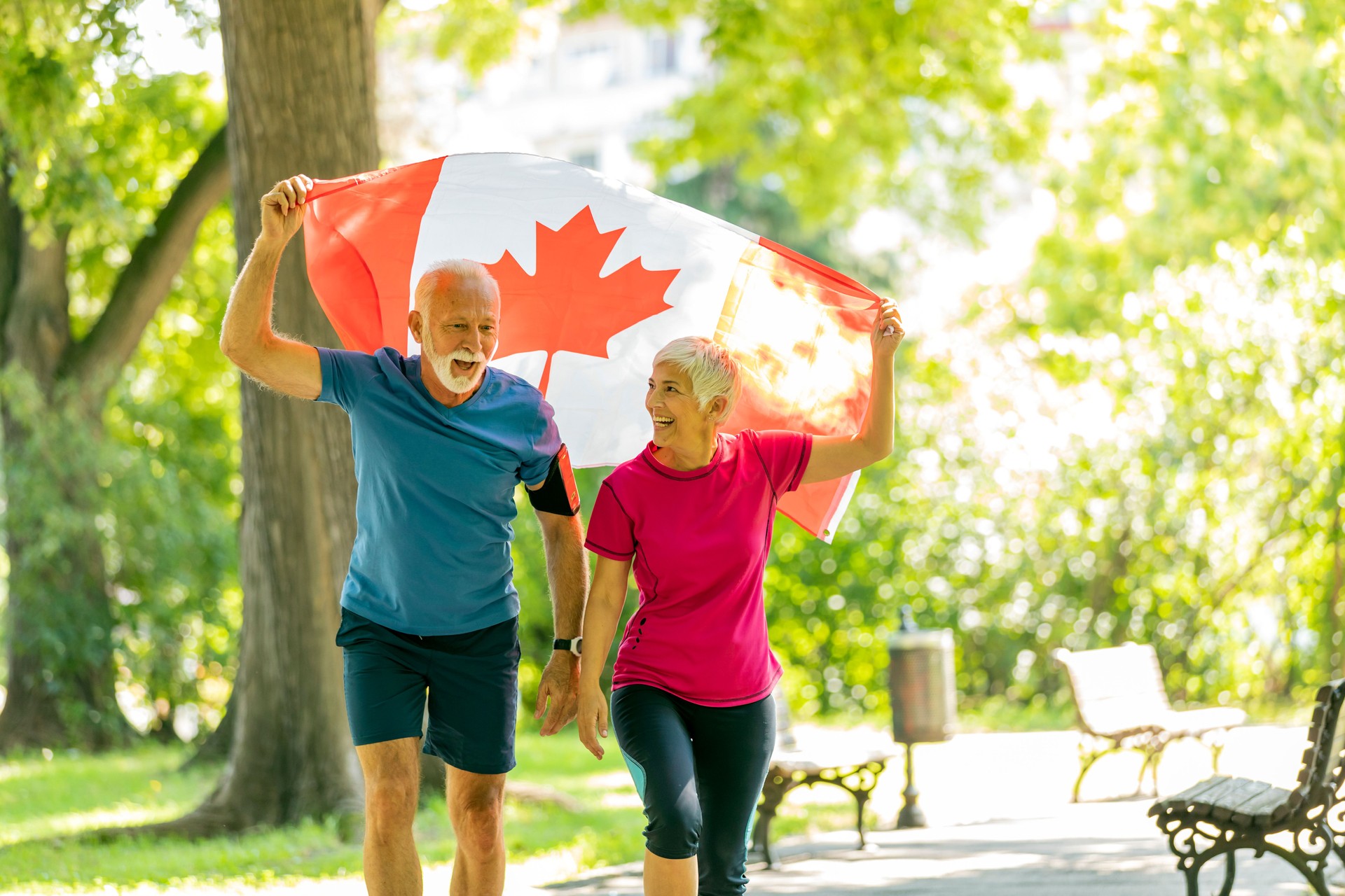Older American Patriots with the Canadian Flag